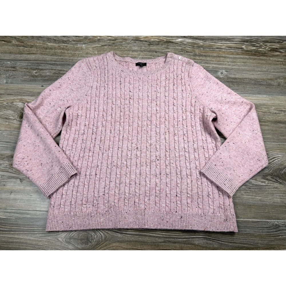 Talbots Cable Knit Sweater PXL Pink Cotton Acrylic Shoulder Buttons Soft Cozy